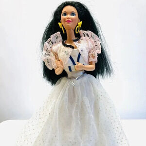 MATTEL BARBIE Asian Doll Long Black Hair Blue Eyes Three Piece Outfit 12" Tall